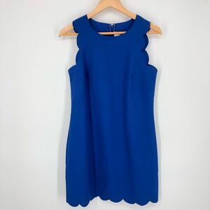 J Crew Scalloped Dress Womens 4 Royal Blue‎ Sleeveless Shift Darted Solid Zip